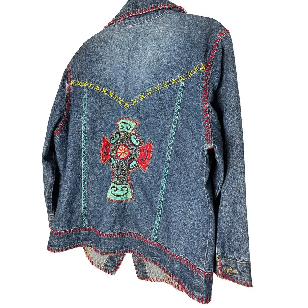 Cattlelac Ranch Women's Embroidered Jean Jacket Coastal Cowgirl Rodeo Western XL
